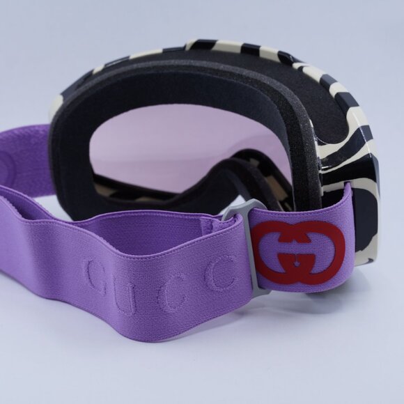 Gucci GG1210S 005 Ski Mask Zebra Ivory Shield Frame, Burgundy Lenses - Picture 6 of 11